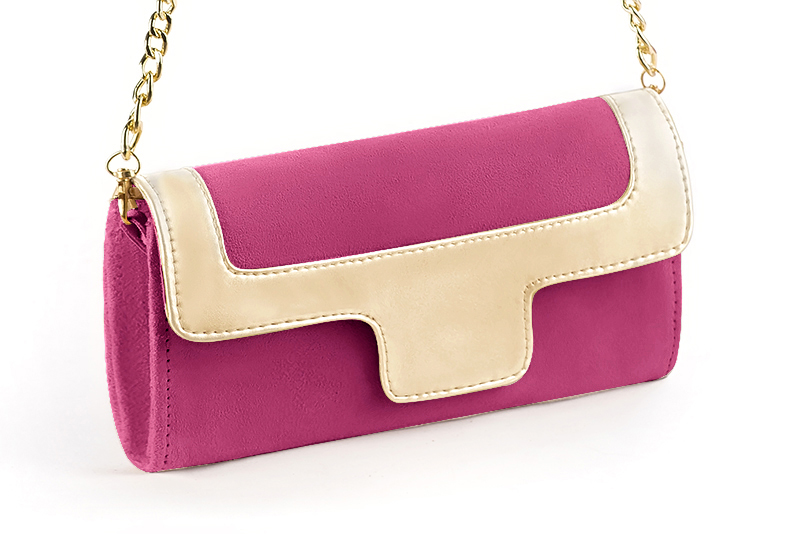 Fuschia pink and gold women's dress clutch, for weddings, ceremonies, cocktails and parties. Front view - Florence KOOIJMAN